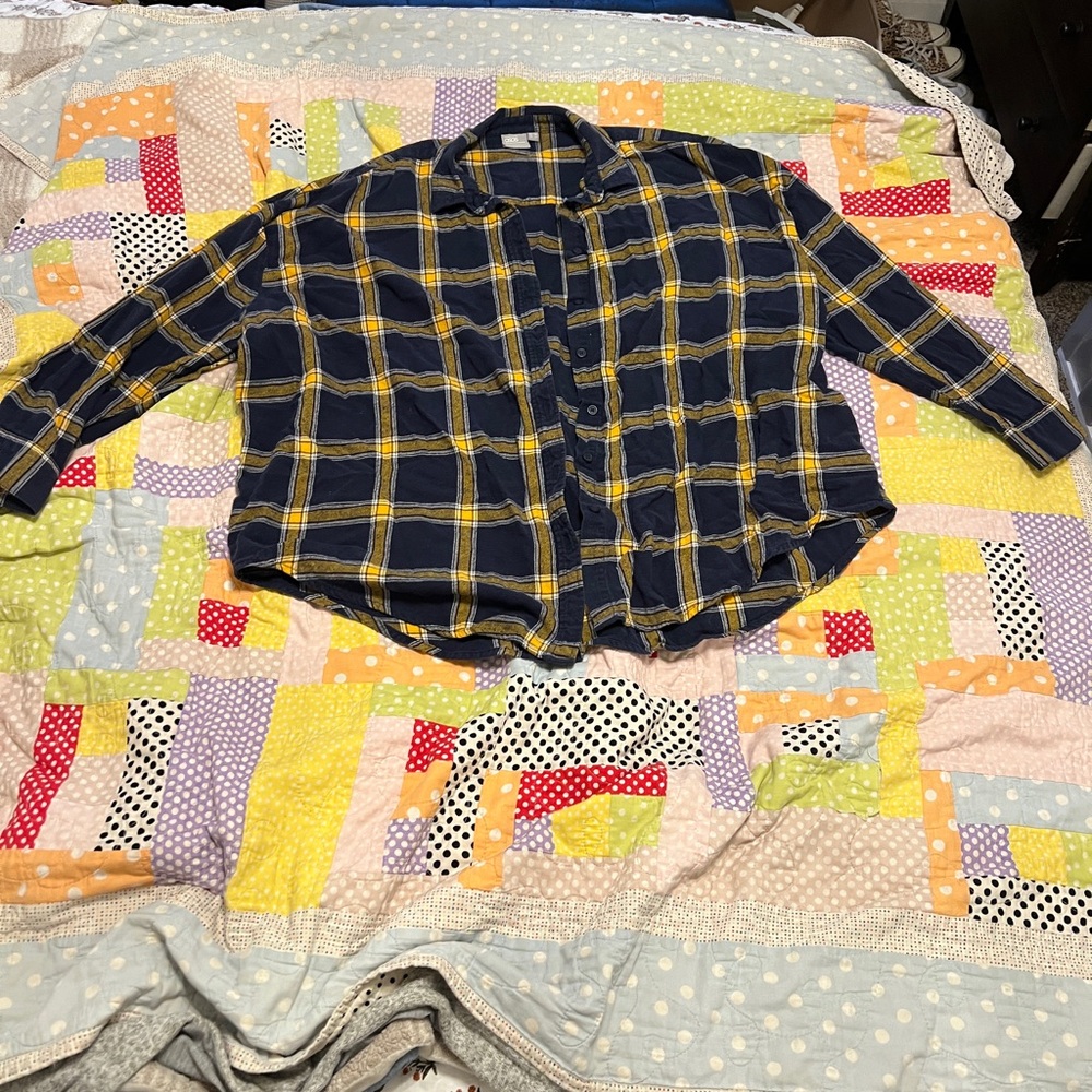 ASOS Navy and Yellow Checkered Button Down Shirt